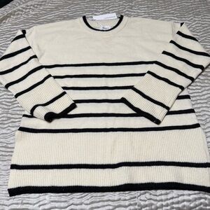 Annie Cream and Black Striped Crewneck Sweater